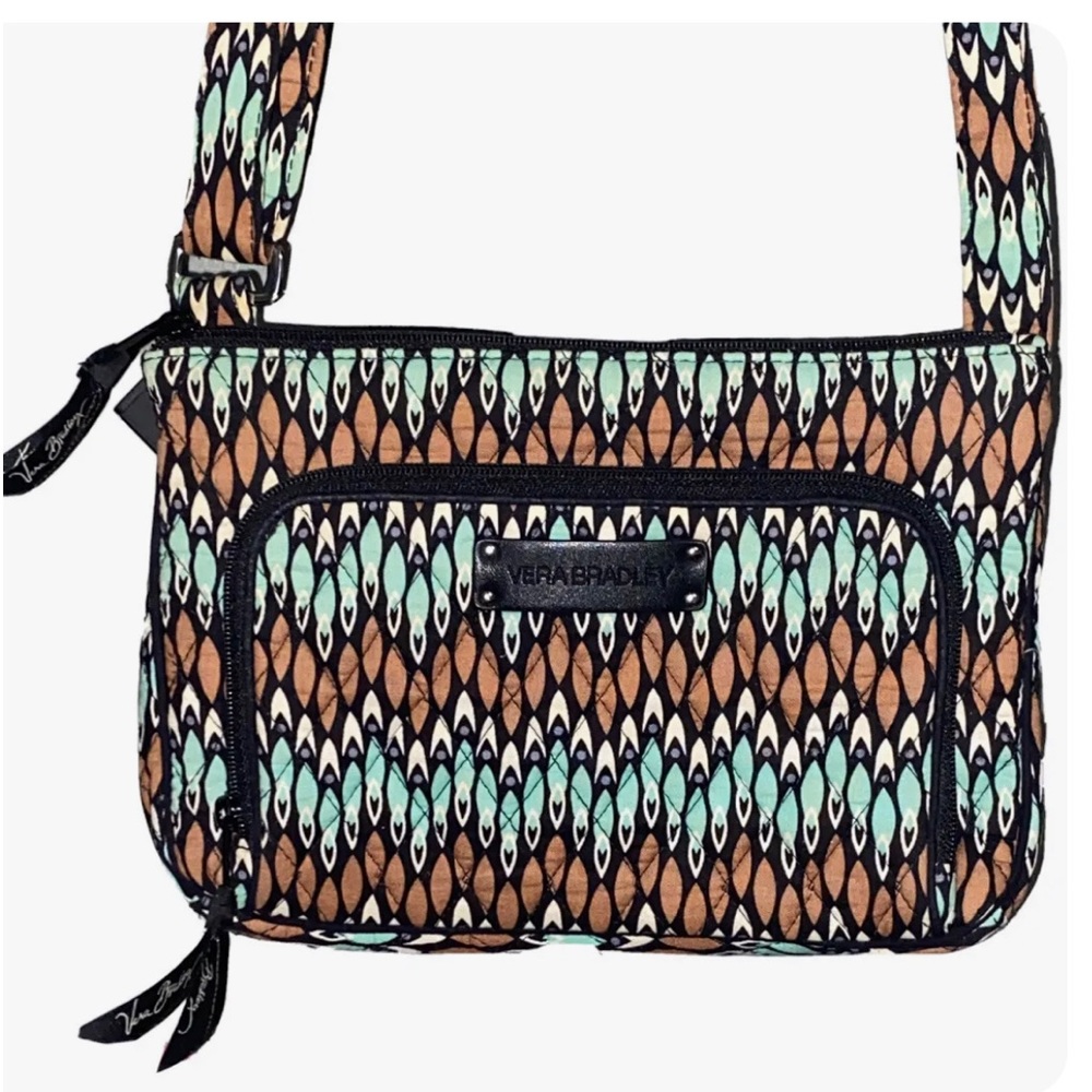Vera Bradley Crossbody Purse Sierra Stream Pattern Bag Blue n Brown VG pre loved